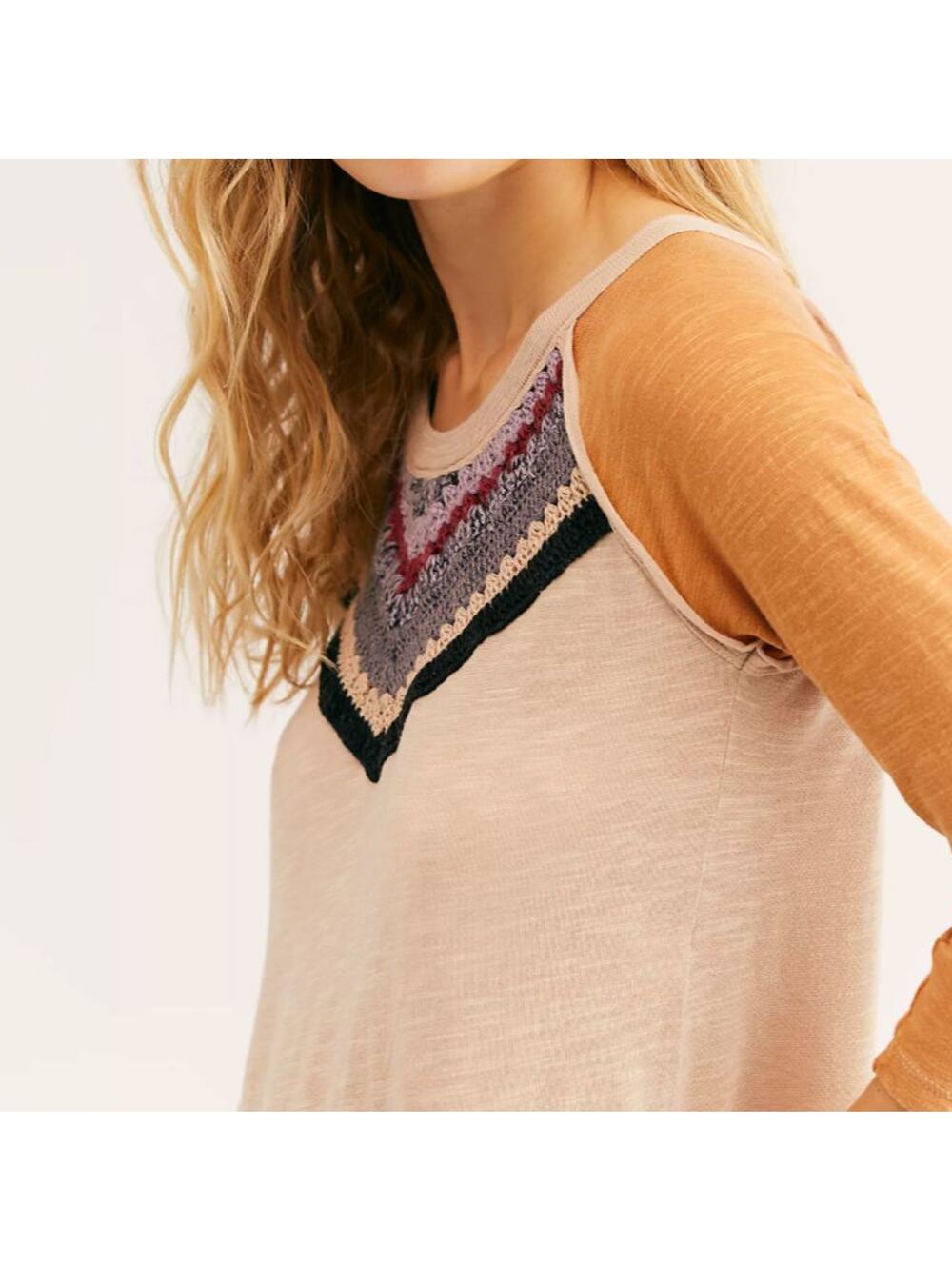 Free People Spring Bound Long Sleeve Knit Top Calm Sand Combo XS